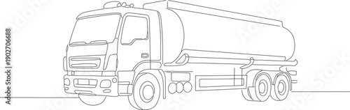 Outline Simple Continuous Line Art Truck Car Carrier Silhouette Illustration