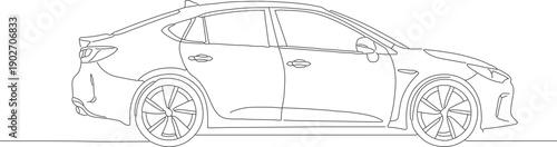 Detailed Line Art Sedan Automobile Vehicle Transportation Design Illustration