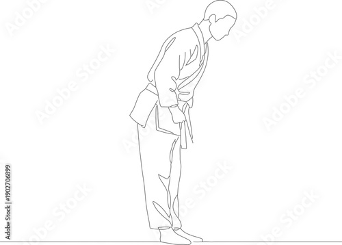 Simple Line Drawing Karate Practitioner Bowing Formal Respect Illustration