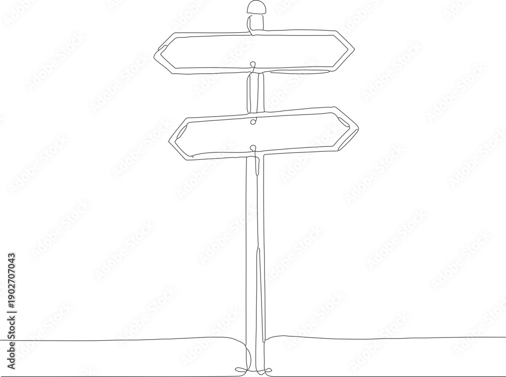 Obraz premium Sketch Style Directional Signpost Silhouette Road Navigation Guidance Illustration