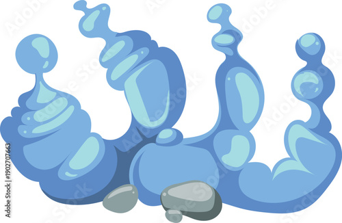 Coral polyp cartoon icon. Blue aquarium flora