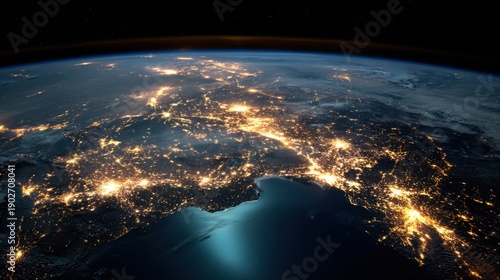 Earth at night illuminated by city lights