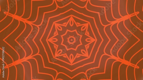 Seamless orange mandala kaleidoscope animation featuring symmetrical geometric lines and glowing radial pattern ideal for backgrounds motion graphics and meditative visuals.