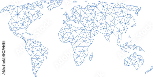 Wireframe world map. Blue polygon net structure