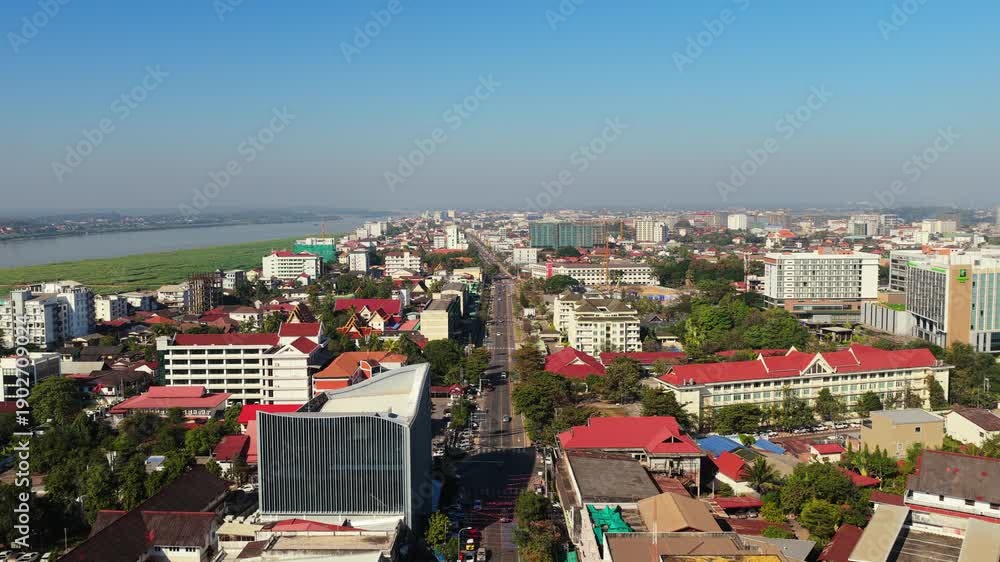 custom made wallpaper toronto digitalHigh angle of Wat Si Muang buddhist temple complex in Vientiane Laos with traditional architecture and lush trees