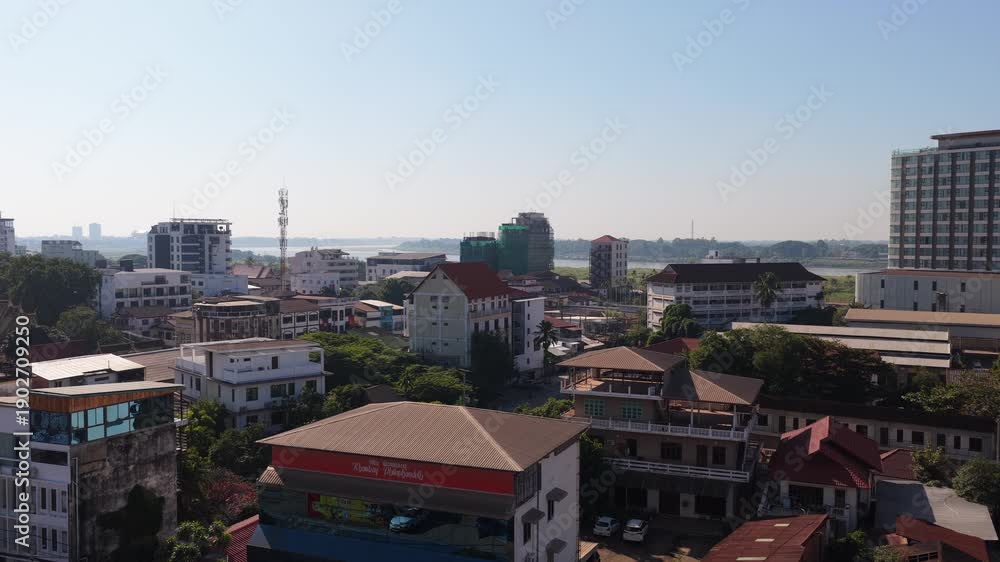 custom made wallpaper toronto digitalAerial shot of Vientiane, Laos, with urban traffic moving along a central avenue and residential buildings on a clear sunny day