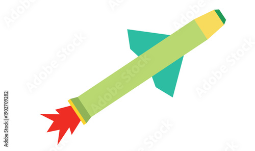 Stylized Rocket Shaped Like Green Pencil