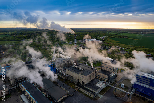 An aerial view of the pulp and paper mill