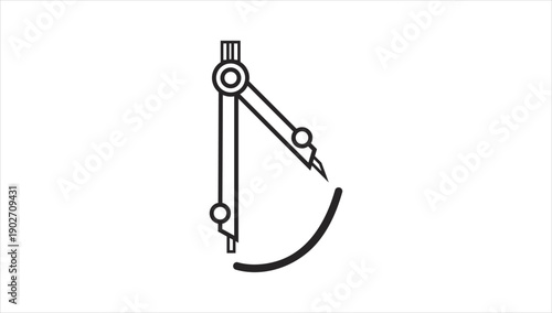 Simple black and white drawing of a compass used for drawing circles.