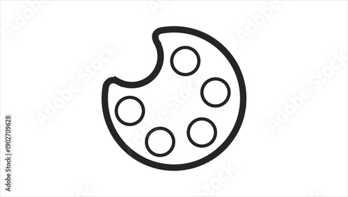Simple black and white illustration of a bitten pizza with toppings.
