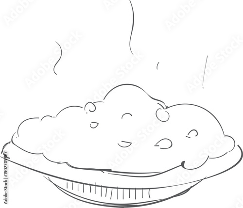 Hot porridge plate doodle. Hand drawing breakfast