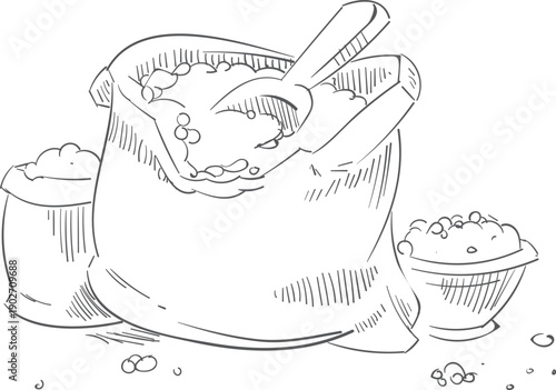 Grain sack sketch. Crop seeds hand drawing