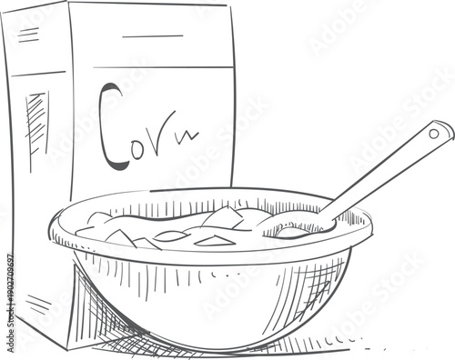 Cereal corn bowl. Muesli pack hand drawing doodle