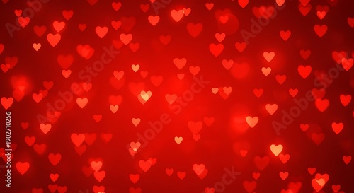 A vibrant red background filled with numerous small hearts and a glowing center.