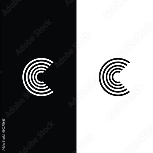 Modern minimalist abstract geometric logo design featuring the letter C in two color schemes