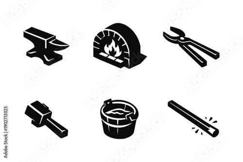 Blacksmith Tools Isometric Icons