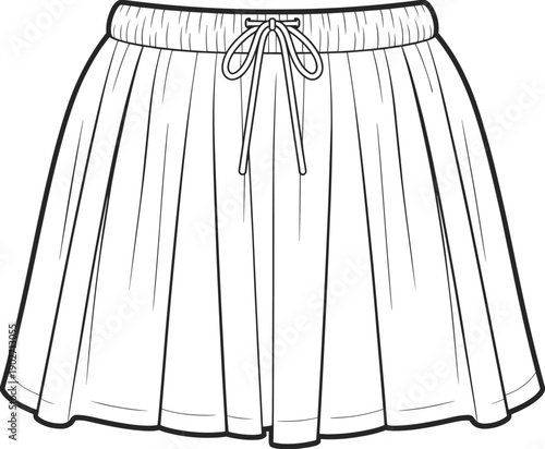 Technical fashion flat sketch of athletic shorts and basic t shirt set with drawstring waistband and raglan sleeves cad drawing flat vector illustration