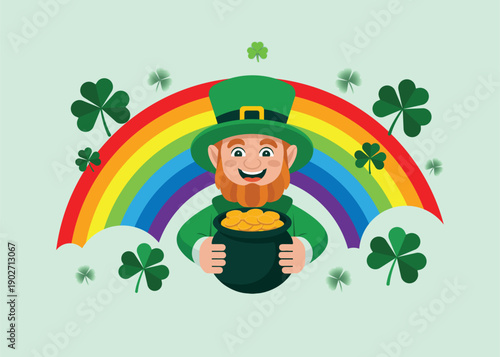 leprechaun holding a pot of gold St. Patrick’s Day festive illustration