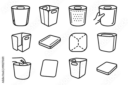 Foldable hinged side utility fabric vector icon walls lightweight basket clothes simple