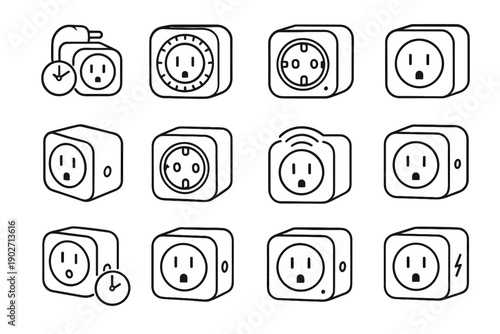 Plastic face vector icon household design flush wireless plug timer smart