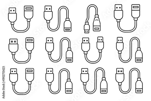 Utility rounded lightweight usb modern extension vector standard icon wire minimal accessory