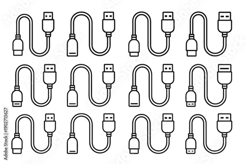 Connector compact clean tech usb wire plug icon extension outline icons vector