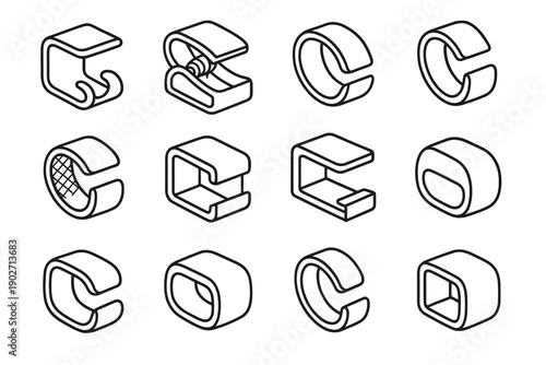 Housing cable holder flexible vector open curved minimalist organizer guide body icon