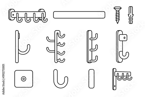 Hallway lightweight icon hanger modern material accessory slim hooks vector design edges