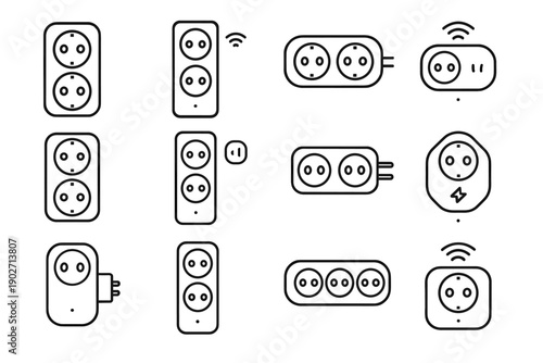 Stack vector plug icons integrated smart block icon electrical socket module outline