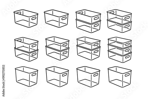 Reinforced box lightweight modular clean language stackable container grip fridge vector icon