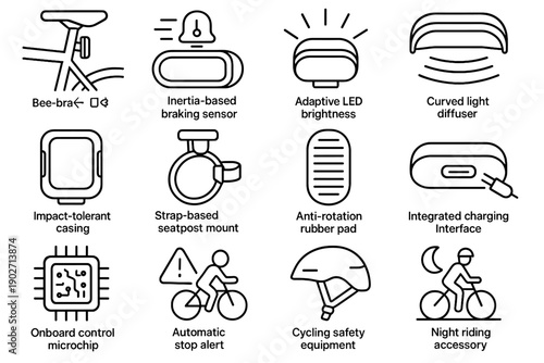 Stop icon night vector brightness light braking safety control equipment integrated bike
