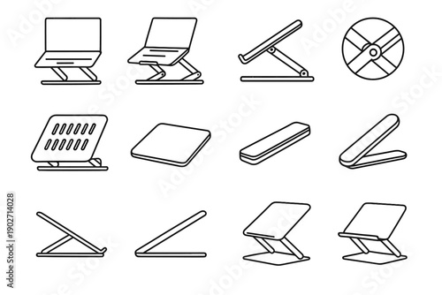 Minimalist design modern vector adjustable icon riser open equipment footprint slim laptop
