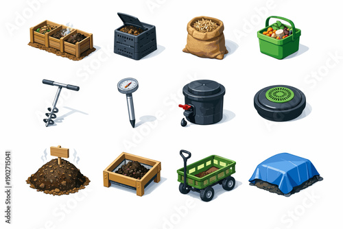 Compost icon thermometer odor curing farming icons lid vector marker urban input