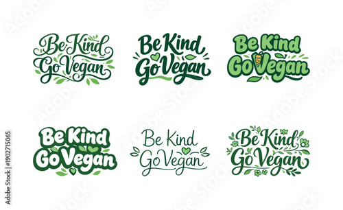 Compassionate vegan message. Set lettering. harmonious lettering variations of the same emblematic concept, each with different artistic