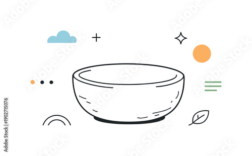 Minimalist Stone Bowl Scene. Stone bowl minimal scene. A single handcrafted bowl centered on a blank surface, abstract accents gently floating around it. Focus