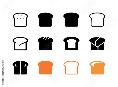 Bread Logo Variations. Bread. Icon set. Set Logo of Bread: toast slice. harmonious logo variations of the same emblematic concept, each with different artistic