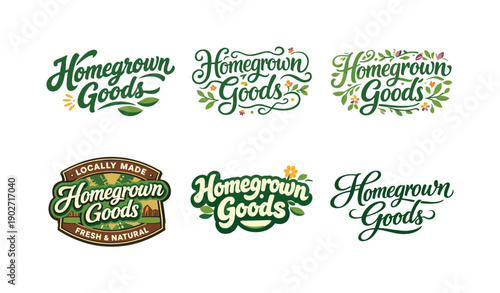 Homegrown Lettering Designs. Homegrown goods. Set lettering. harmonious lettering variations of the same emblematic concept, each with different artistic