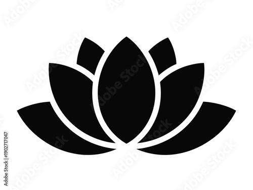 A minimalist black lotus flower logo on a white background, symbolizing spiritual growth and enlightenment.