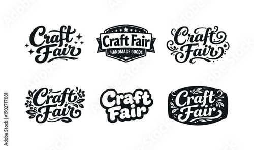 Craft Fair. Set lettering. harmonious lettering variations of the same emblematic concept, each with different artistic interpretation (Bold