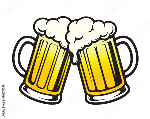 Cheers celebration icon – Pop art style golden ale tankards hitting