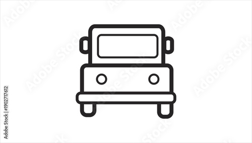 Simple black line art illustration of a vehicle or machine with wheels and a screen.