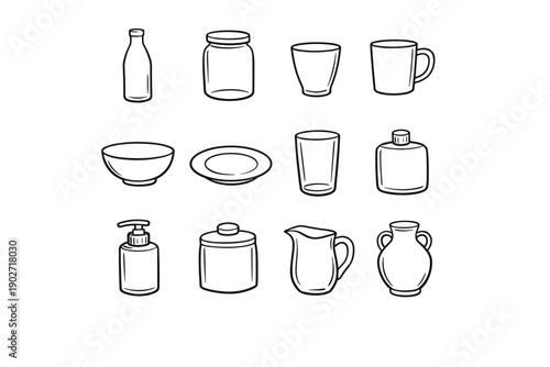 Image vessel canister dispenser simple pitcher bottle silhouette flask bowl generation vector