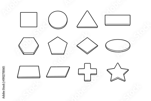 Vector geometric cross grid hexagonal slab form square block circular icon trapezoid