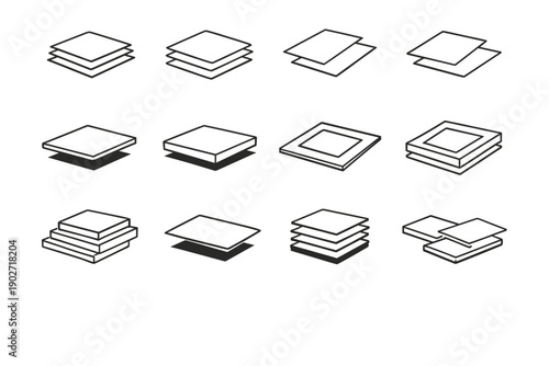Plate inset vector slab icon offset floating generation surface sheets panels simple