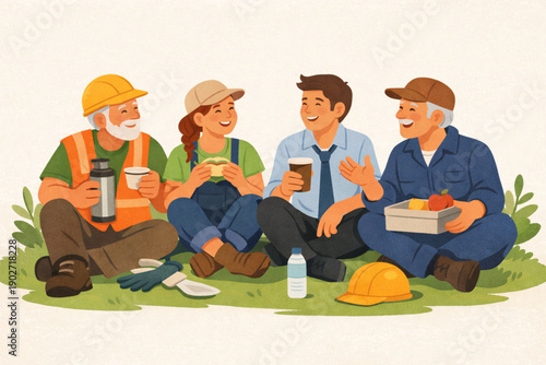 Diverse group of workers enjoying a well-deserved outdoor break together