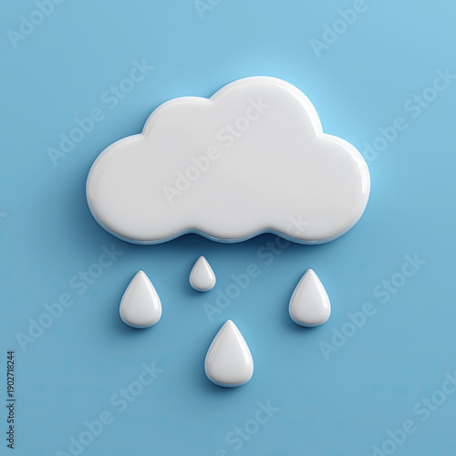 A stylized white cloud with four raindrops is set against a blue background.