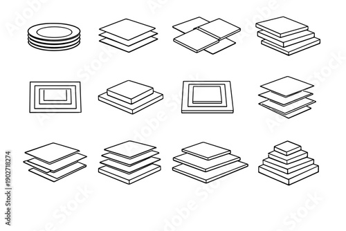 Boards offset stacked tiles minimal vector slabs icons icon plates panels shadow