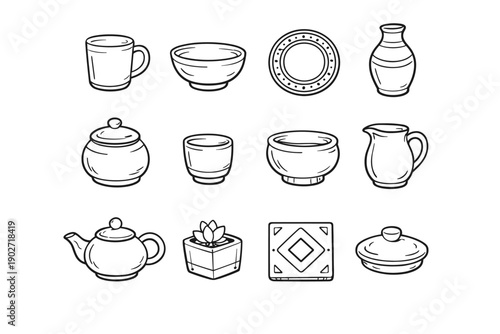 Handmade mug image icon bowl teapot glazed pottery generation ceramic vector pitcher