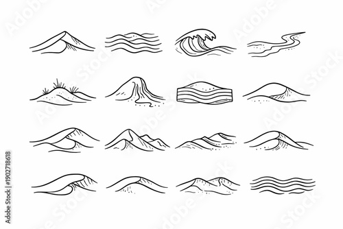 Flowing vector dune shoreline icon image curve sandy beach generation ripple form