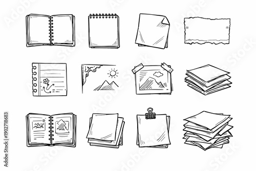 Torn icon vector sketchbook hand paper margin doodle stack drawn spiral sketchpad